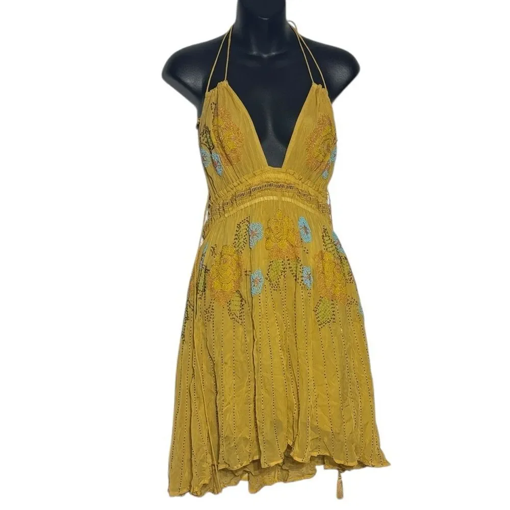 Free people sun beam halter mini dress beaded strappy open back RARE nwt‎ - Picture 3 of 8